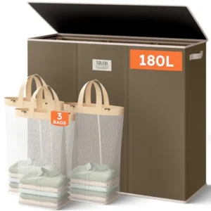 3-Section Laundry Hamper with Lid