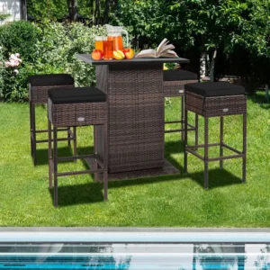 5 Piece Outdoor Rattan Bar Set