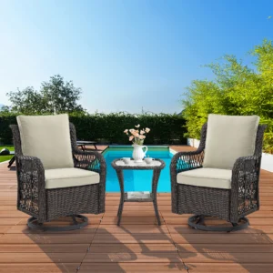 3 Pieces Outdoor Wicker Swivel Chair Set